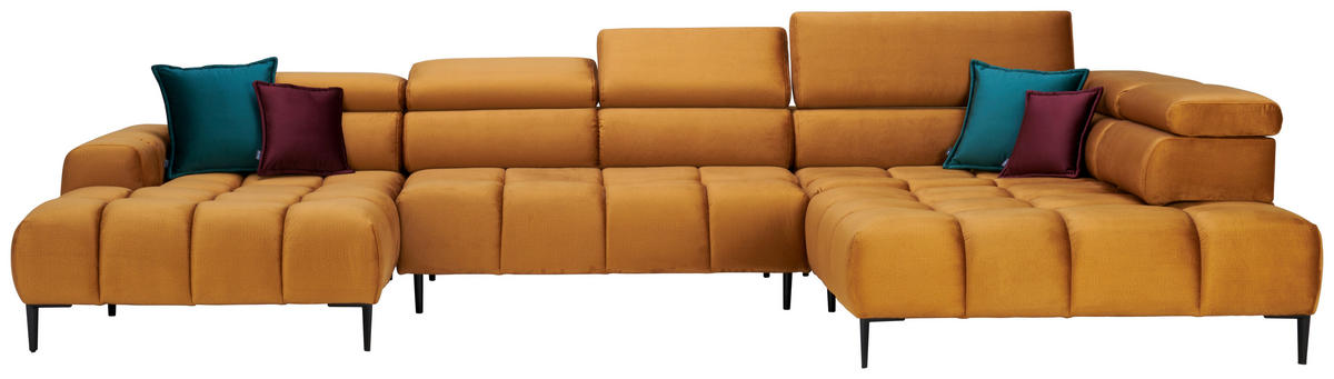 ECKSOFA in Webstoff Currygelb  - Currygelb/Schwarz, Design, Textil/Metall (177/385/216cm) - Welnova