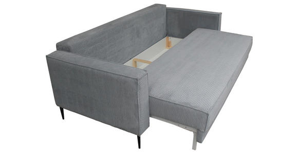 SCHLAFSOFA mit Liegefunktion, Rücken echt, haustierfreundlicher Bezug Cord Grau - Schwarz/Grau, KONVENTIONELL, Textil/Metall (222/93/98cm) - Carryhome