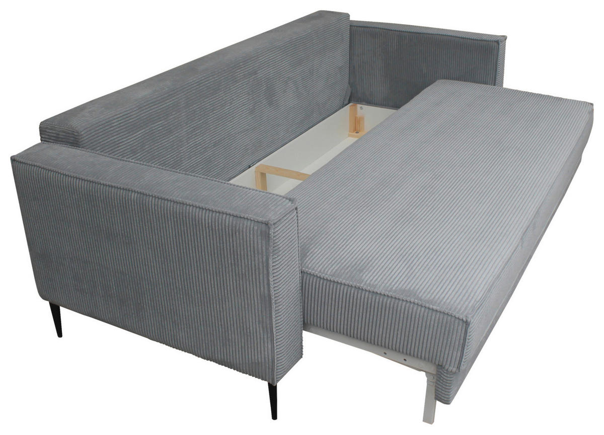 SCHLAFSOFA  mit Liegefunktion, Rücken echt, haustierfreundlicher Bezug Cord Grau  - Schwarz/Grau, KONVENTIONELL, Textil/Metall (222/93/98cm) - Carryhome