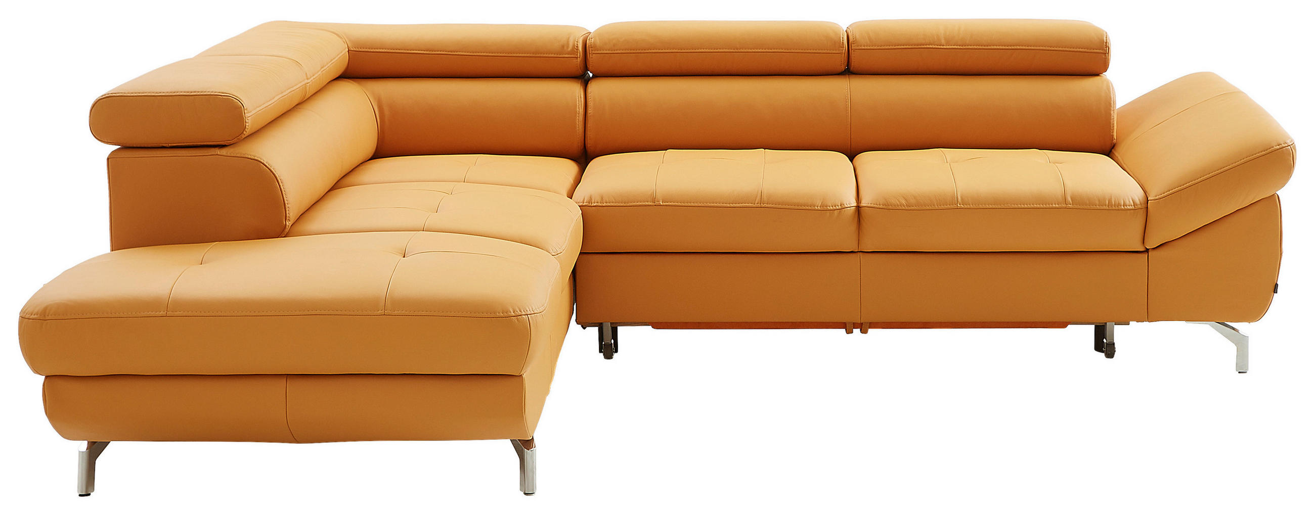 ECKSOFA Gelb Echtleder - Chromfarben/Gelb, Design, Leder/Metall (220/270cm) - Novel