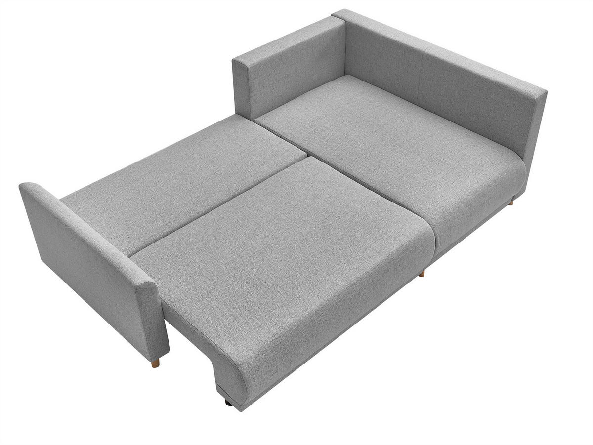ECKSOFA MILOS Hellgrau Flachgewebe, Struktur Rückenkissen, Bettkasten, Schlaffunktion, Rücken echt  - Hellgrau/Naturfarben, Design, Textil (224/148cm) - P & B