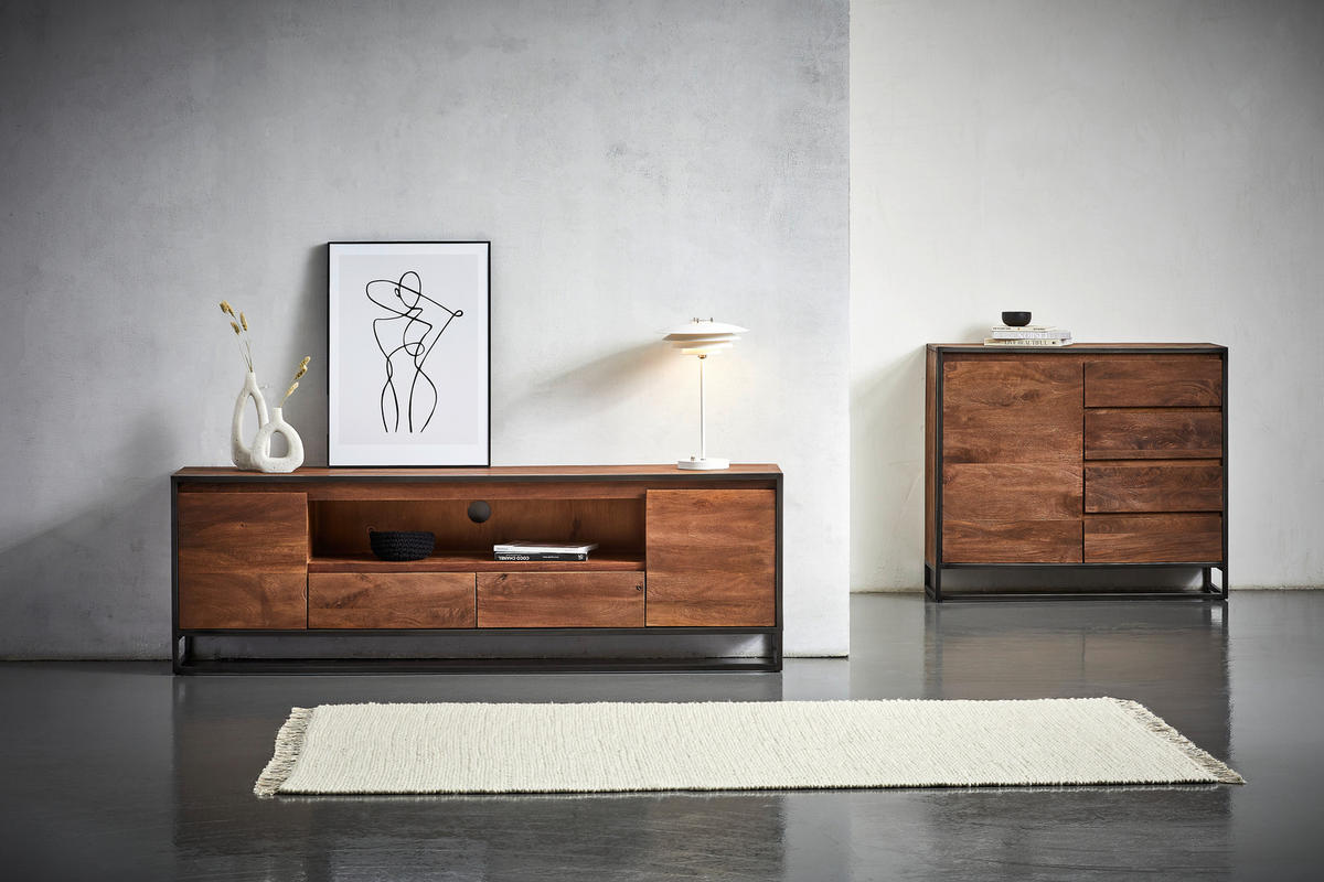 TV-BÄNK  i 188/61/40 cm  - valnötsfärgad/svart, Lifestyle, metall/trä (188/61/40cm) - MID.YOU