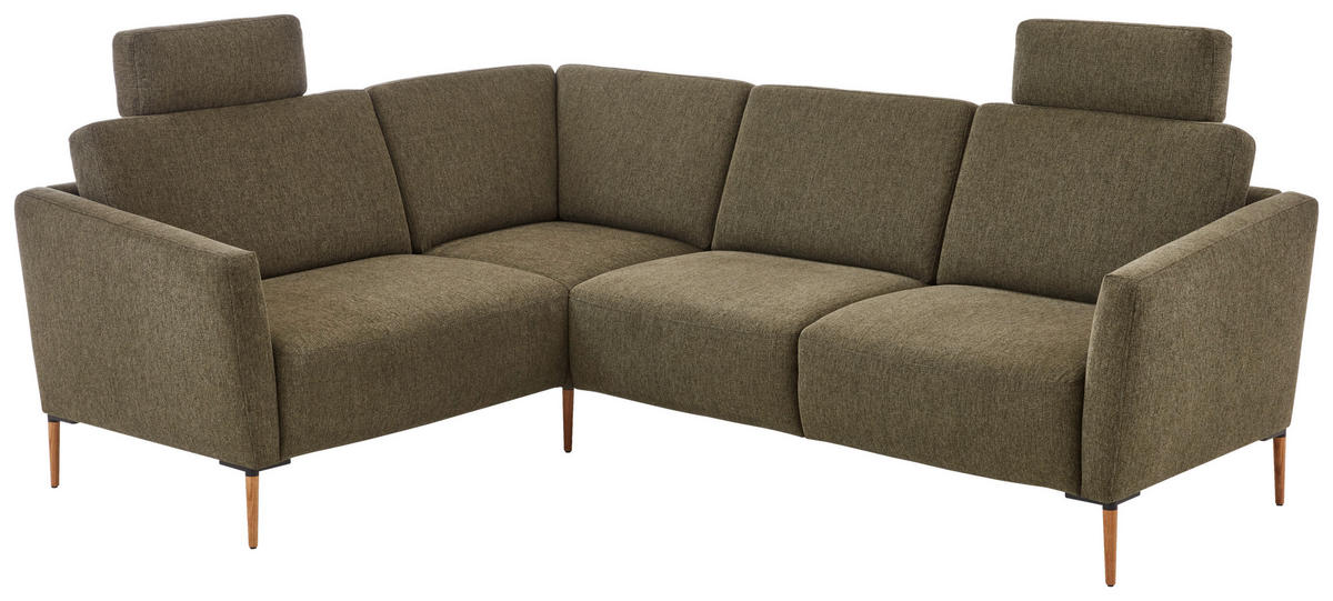 ECKSOFA in Flachgewebe Olivgrün  189/236 cm  - Eichefarben/Olivgrün, Design, Holz/Textil (189/236cm) - Valnatura