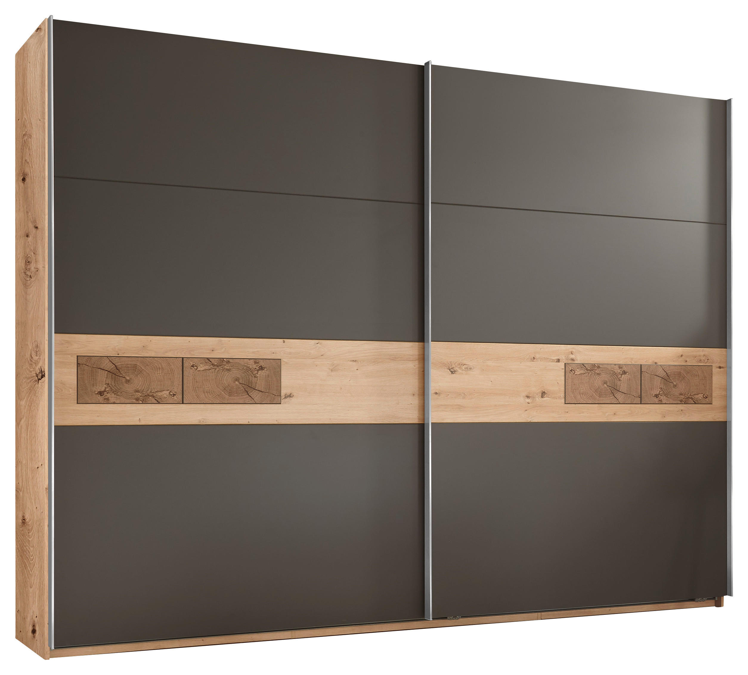 SCHWEBETÜRENSCHRANK in Graphitfarben, Eiche Artisan  - Edelstahlfarben/Graphitfarben, Design, Holzwerkstoff/Metall (240/210/60cm) - Carryhome
