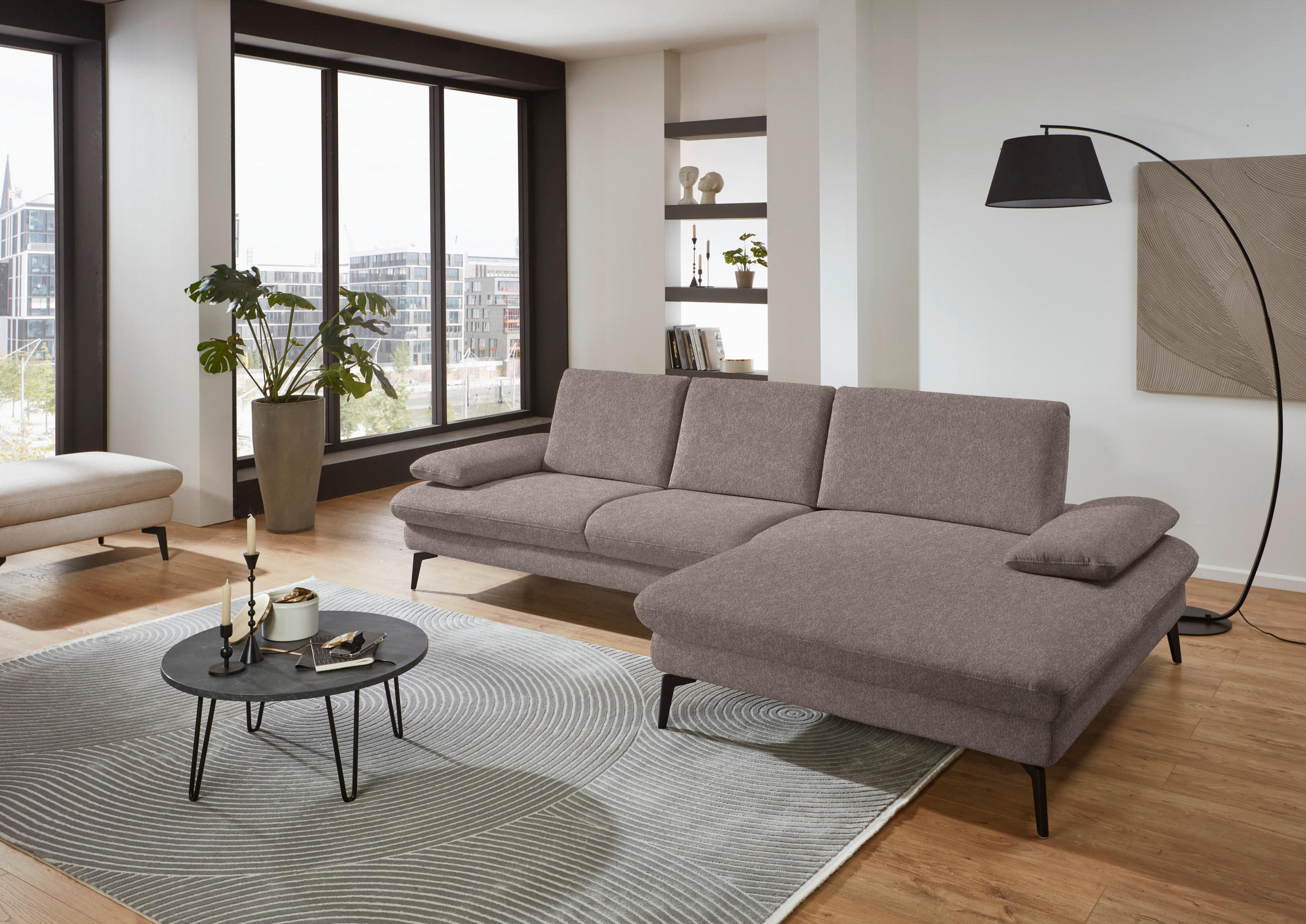 ECKSOFA in Chenille, Mikrofaser Haselnussfarben  - Schwarz/Haselnussfarben, Design, Textil/Metall (299/157cm) - Dieter Knoll