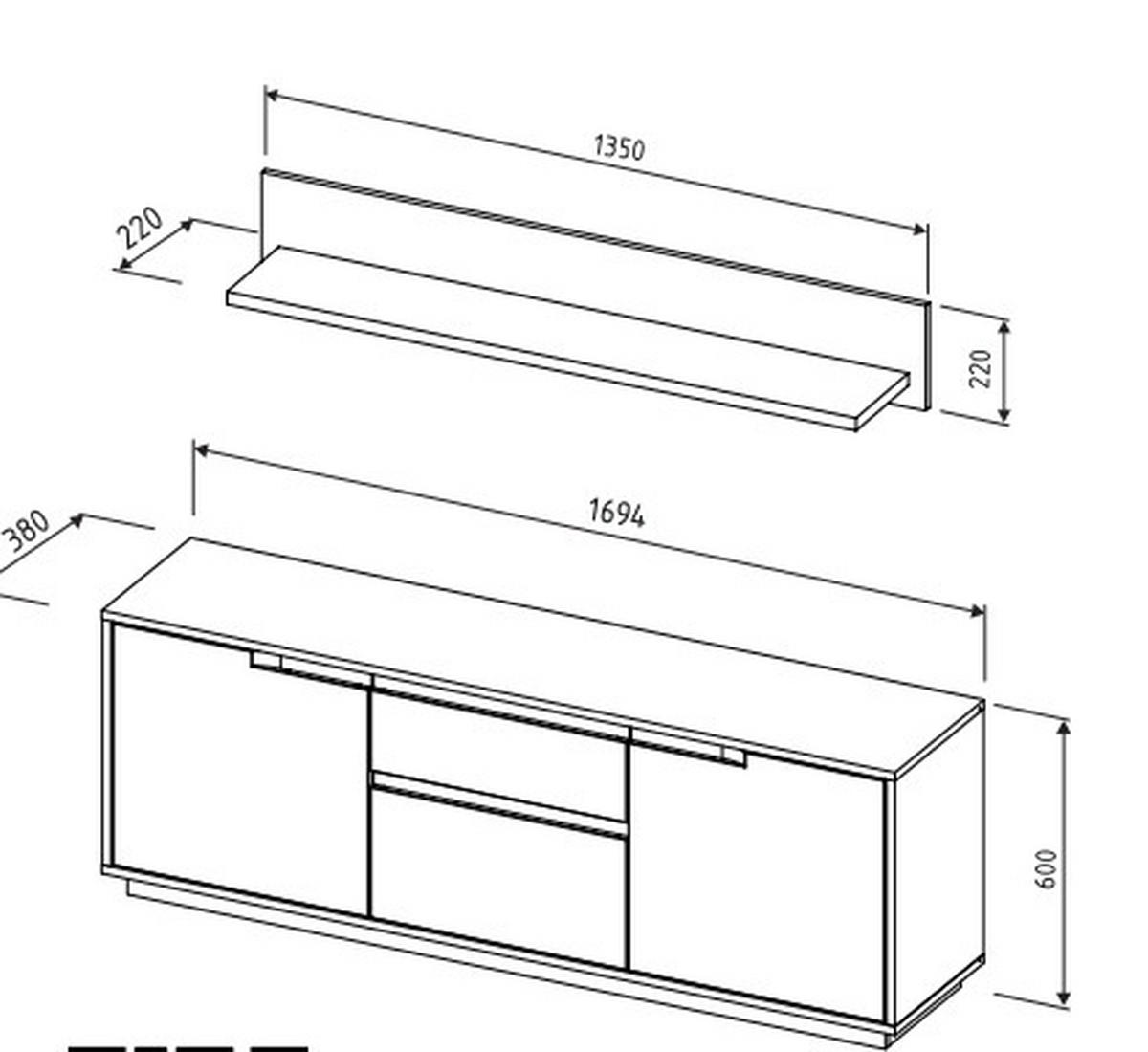 TV-ELEMENT Weiß  169/180/38 cm  - Weiß, MODERN, Holzwerkstoff (169/180/38cm) - Carryhome