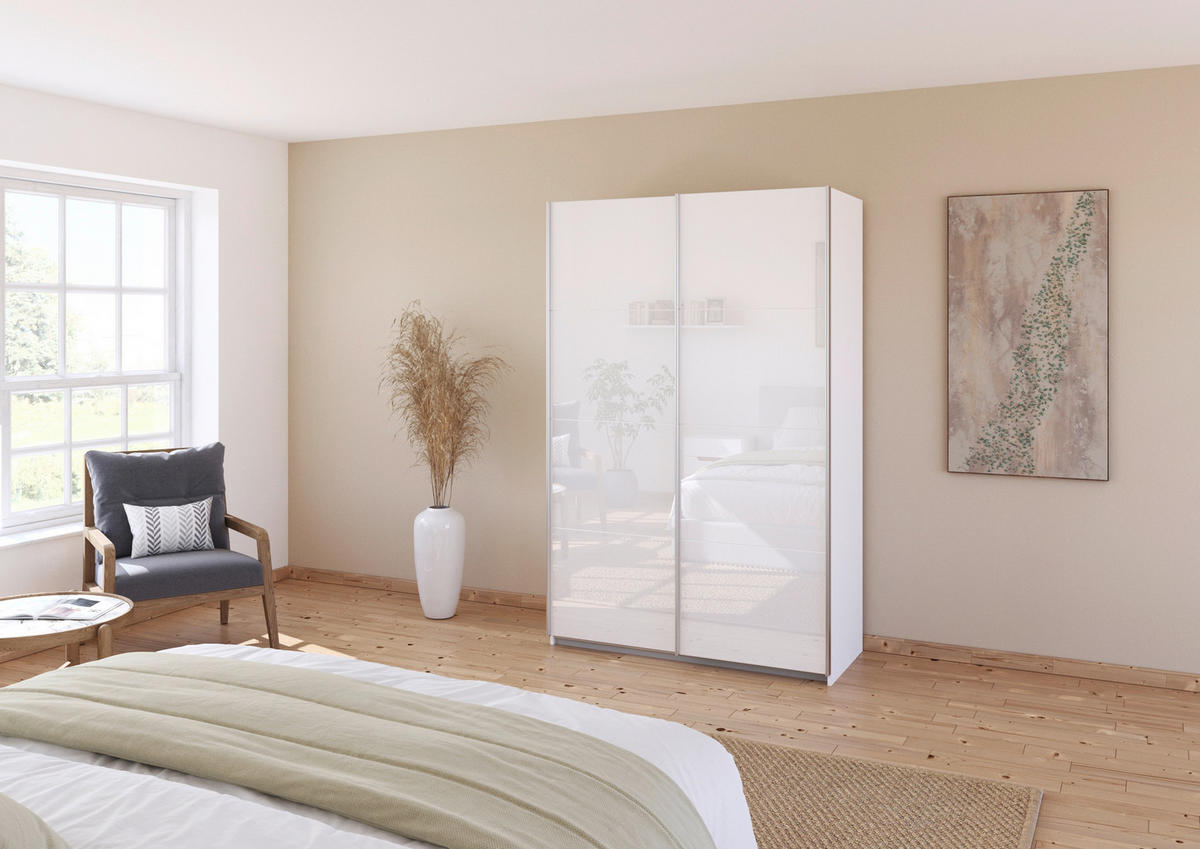 SCHWEBETÜRENSCHRANK  in Weiß  - Alufarben/Weiß, KONVENTIONELL, Glas/Holzwerkstoff (136/229/62cm) - Xora