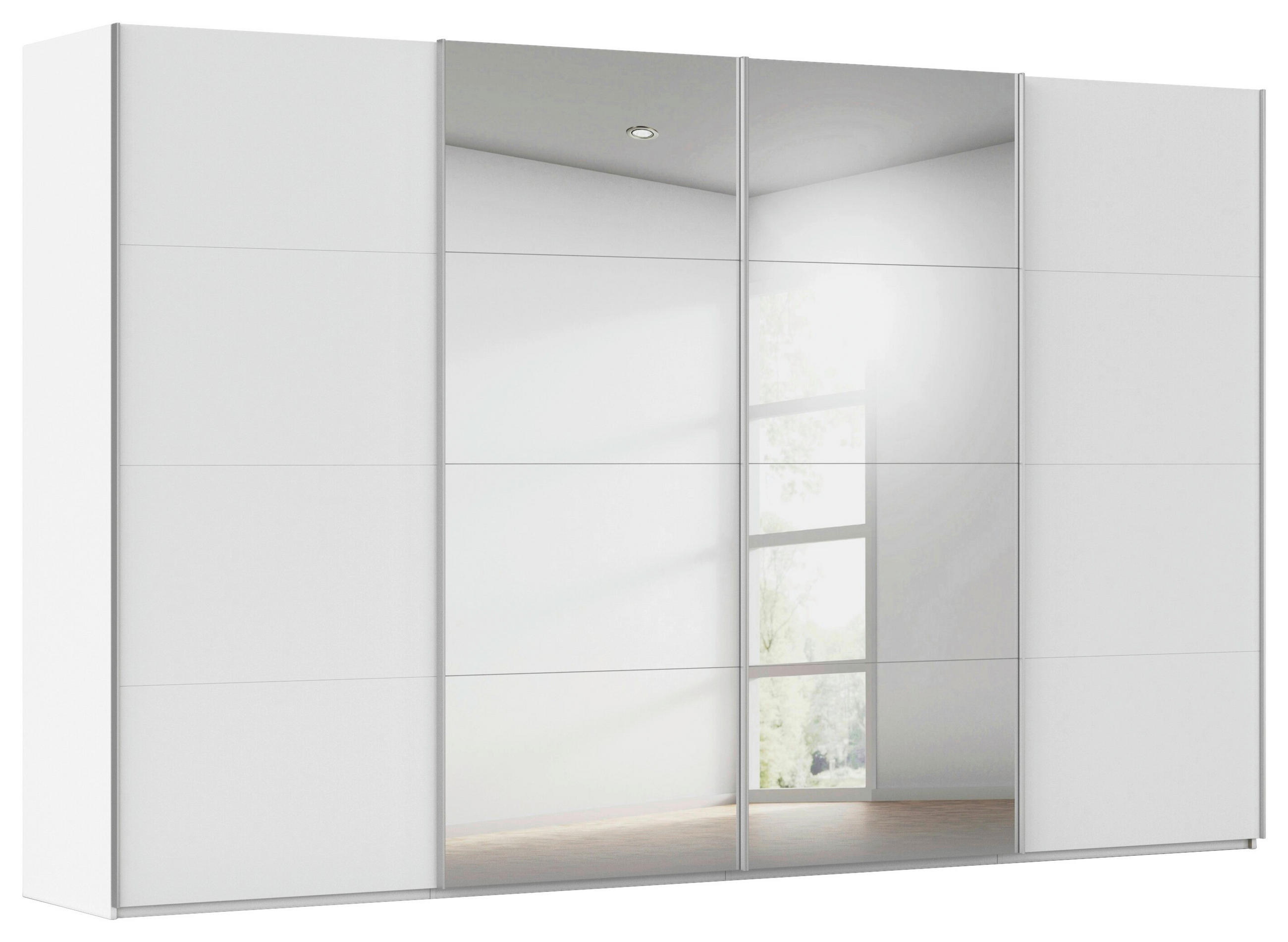 SCHWEBETÜRENSCHRANK 360/236/68 cm 4-türig Weiß  - Alufarben/Weiß, Basics, Glas/Holzwerkstoff (360/236/68cm) - Novel