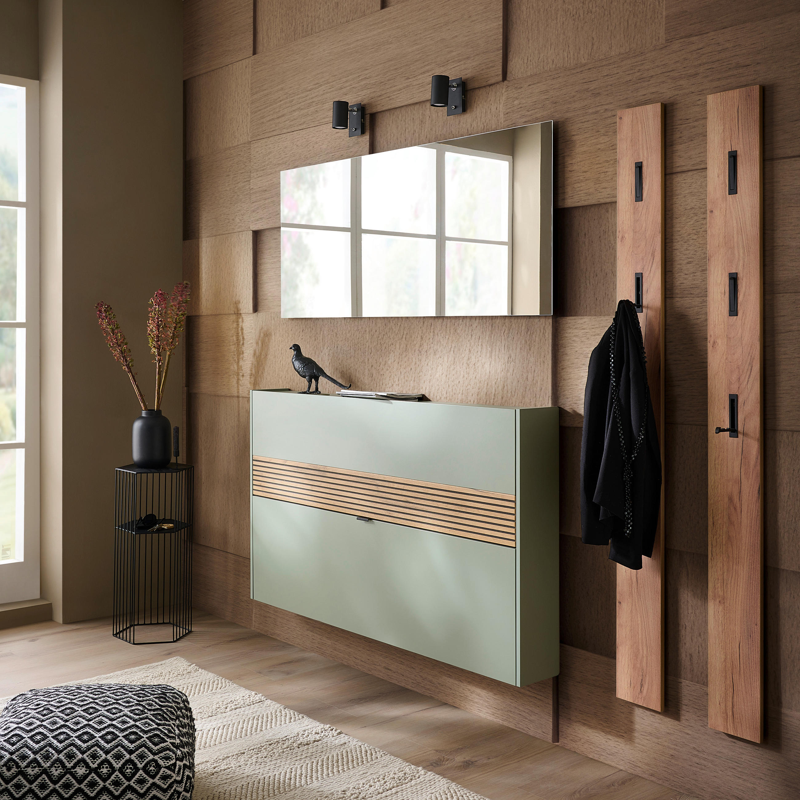 Thumbnail - Voleo Schuhkipper, Eiche, Pastellgrün, Metall, 140x83x18 cm, Made in Germany, Beimöbel erhältlich, hängend, Garderobe, S...