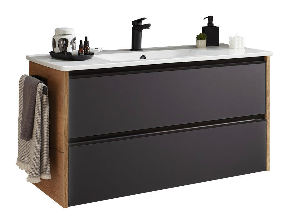 WASCHTISCHKOMBI 101 cm  - Eichefarben/Weiß Hochglanz, KONVENTIONELL, Glas/Keramik (101cm) - Sadena