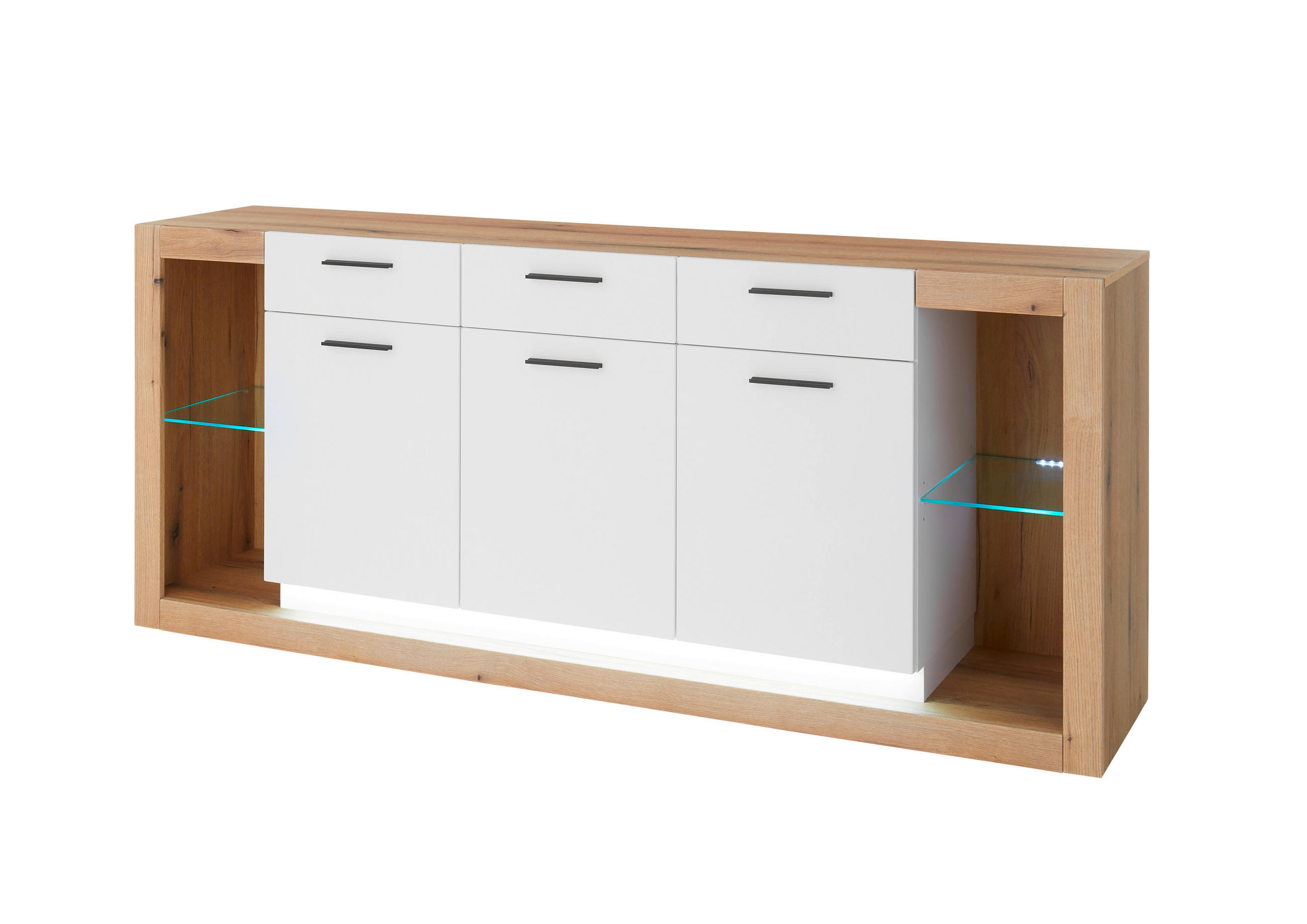 SIDEBOARD  198/83/43 cm 3 Schublade(n)  - Eichefarben/Schwarz, Design, Glas/Holzwerkstoff (198/83/43cm) - MID.YOU