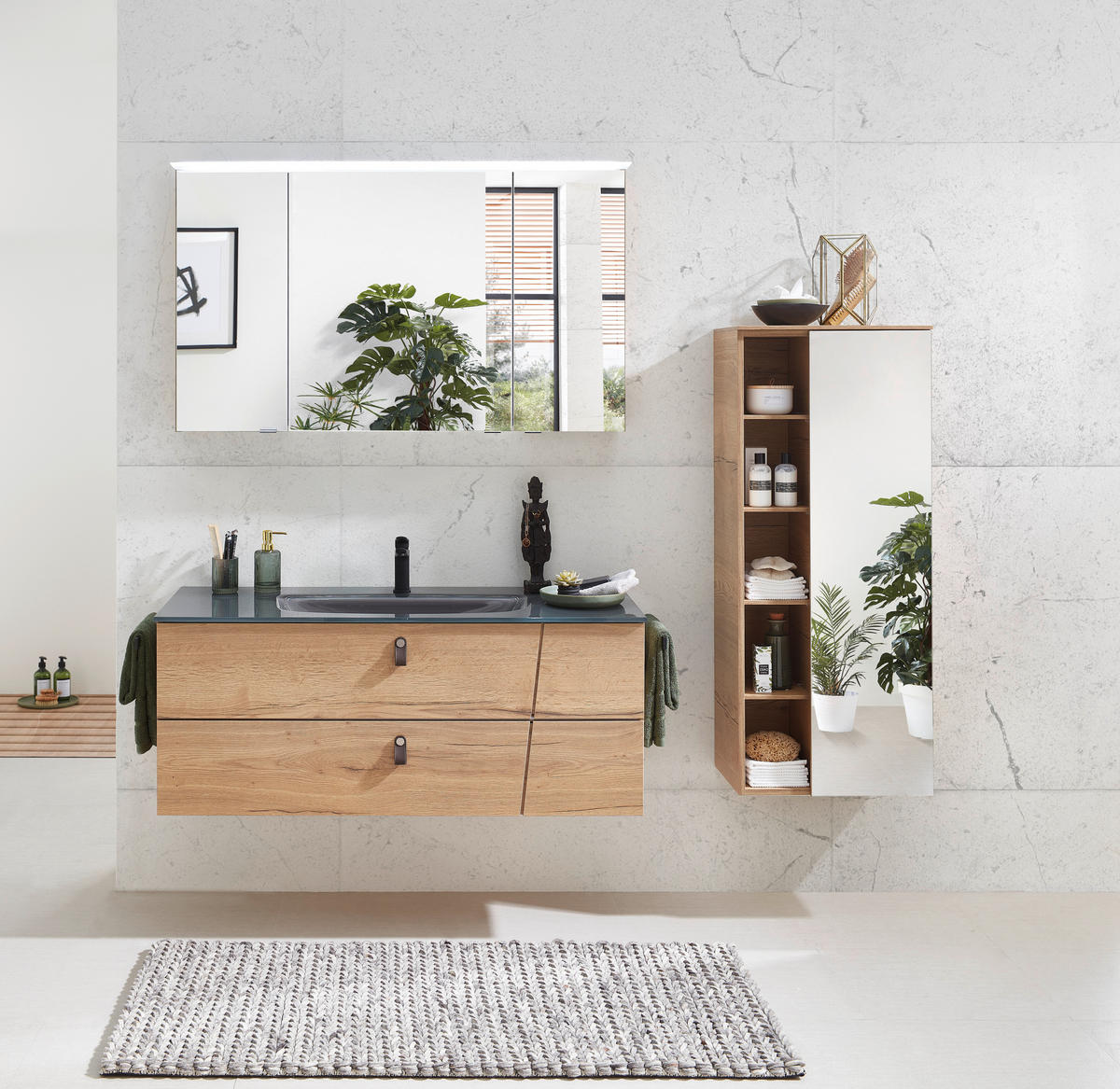 UMIVAL. ENOTA Z UMIVALNIKOM  - siva/barve hrasta, Konvencionalno, steklo/leseni material (122cm) - Sadena