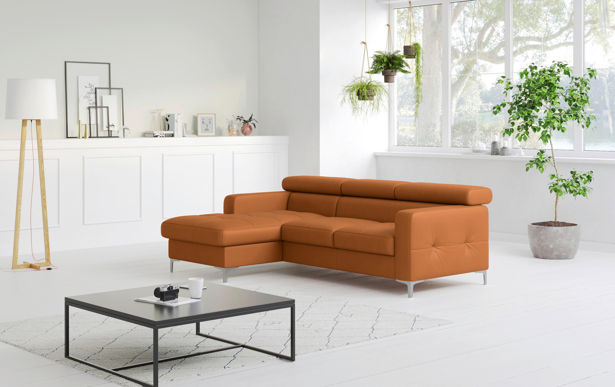 ECKSOFA in Echtleder Gelb  168/227 cm  - Chromfarben/Gelb, Design, Leder/Metall (168/227cm) - Livetastic