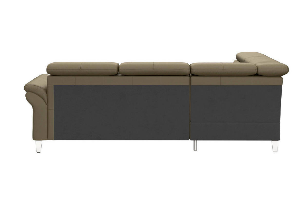 ECKSOFA ARNGAST E Olivgrün Kombination Echtleder/Stoff Mikrofaser Bettkasten, Kopfteilverstellung  - Chromfarben/Olivgrün, Basics, Leder/Textil (194/245cm) - Sit & More
