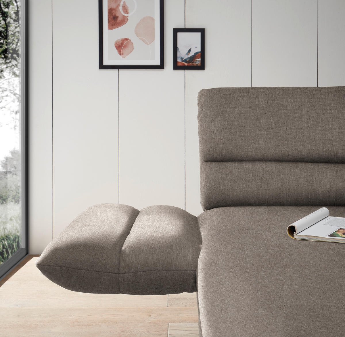 ECKSOFA in Flachgewebe Taupe  - Taupe/Schwarz, Design, Textil/Metall (176-217/279-327cm) - Dieter Knoll