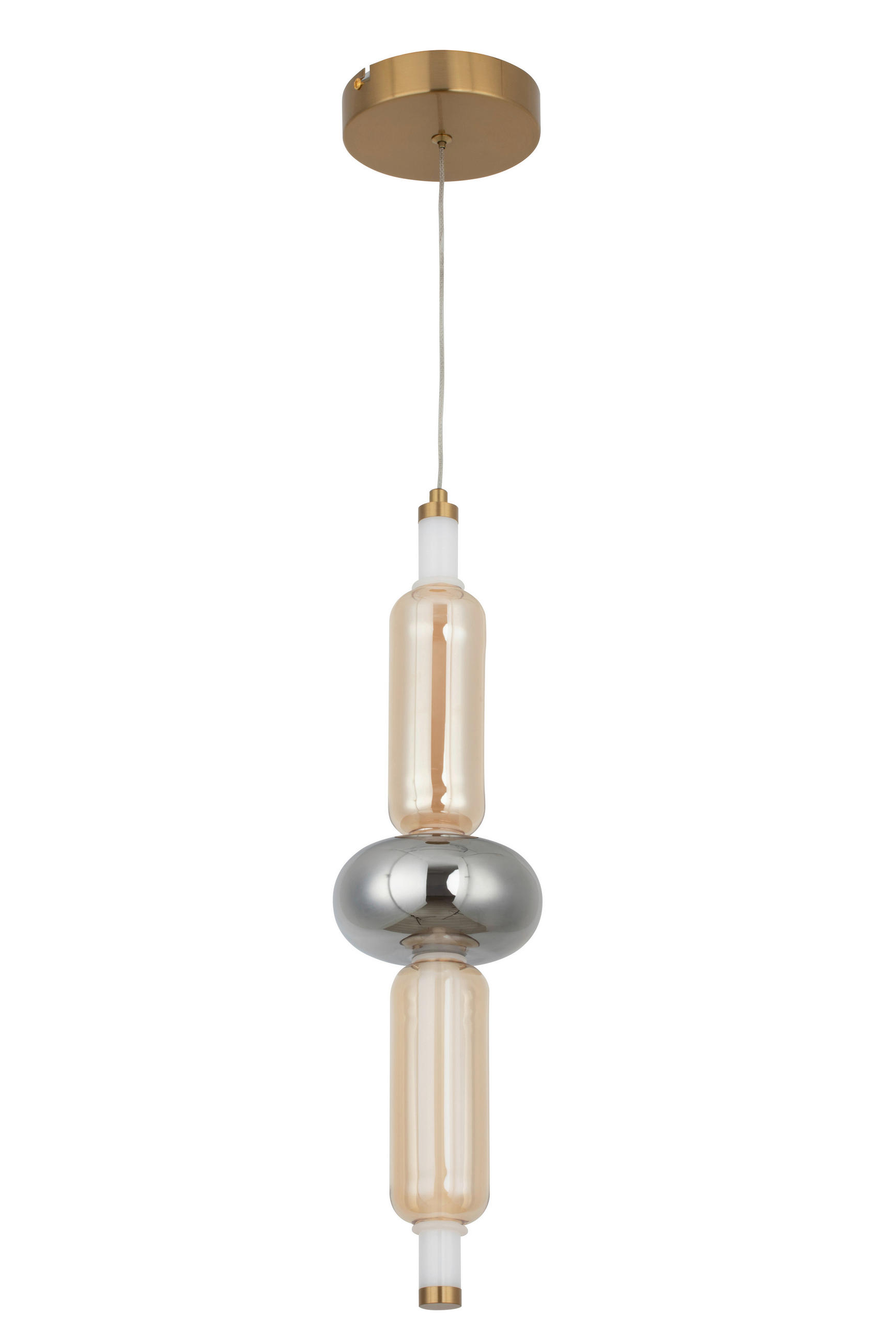 LED-HÄNGELEUCHTE Musica 13/180 cm  - Bernsteinfarben/Grau, LIFESTYLE, Glas/Metall (13/180cm) - Novel