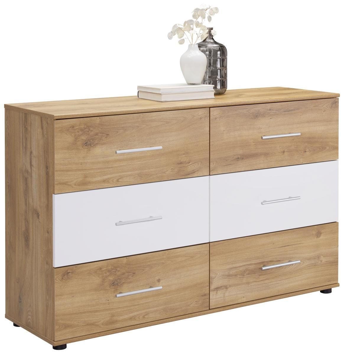 KOMODA  130/83/41 cm  bela, boja hrasta  - boja aluminijuma/boja hrasta, Dizajnerski, pločasti materijal/plastika (130/83/41cm) - Carryhome