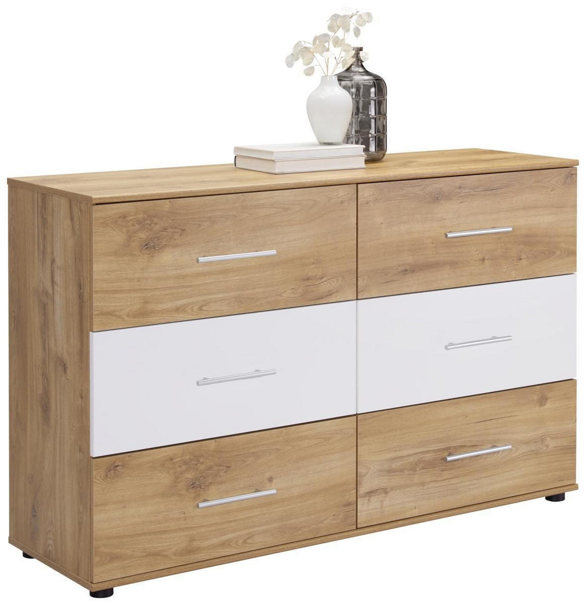 KOMODA  130/83/41 cm  bela, boja hrasta  - boja aluminijuma/boja hrasta, Dizajnerski, pločasti materijal/plastika (130/83/41cm) - Carryhome