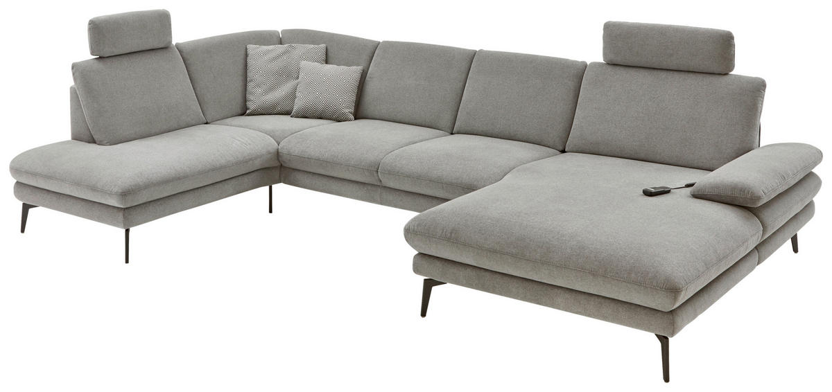 WOHNLANDSCHAFT in Webstoff Grau  - Schwarz/Grau, Design, Textil/Metall (208/344/180cm) - Dieter Knoll