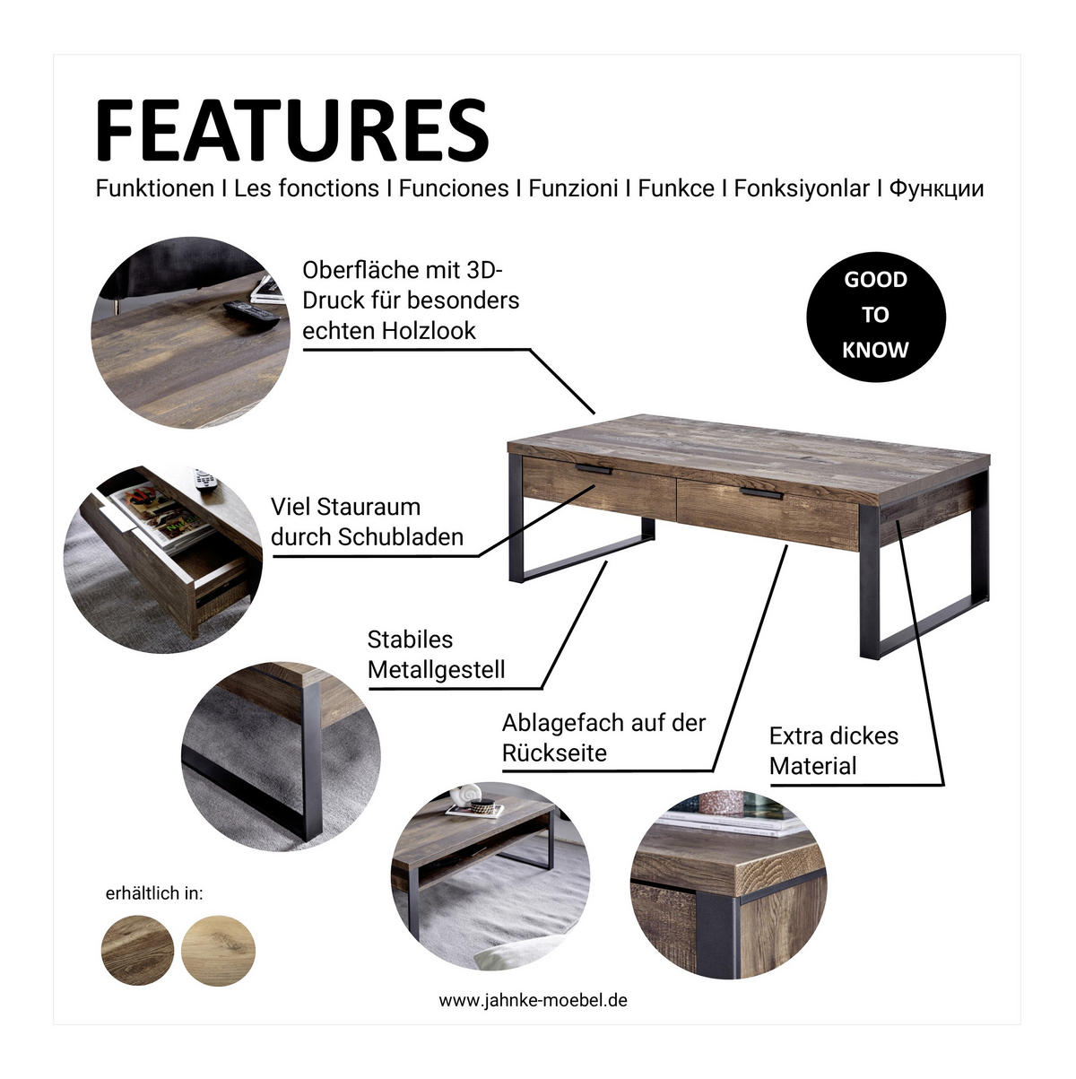 COUCHTISCH in Metall, Holzwerkstoff 118/59/40 cm  - Eichefarben/Anthrazit, KONVENTIONELL, Holzwerkstoff/Metall (118/59/40cm) - Livetastic