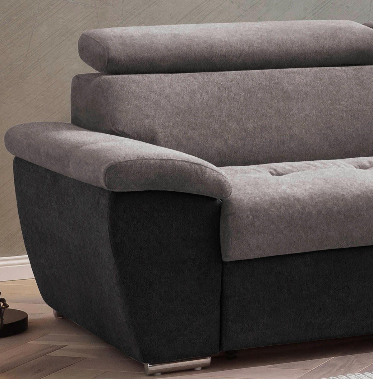 ECKSOFA in Mikrofaser Grau, Schwarz  - Chromfarben/Schwarz, Design, Textil/Metall (262/216cm) - Livetastic