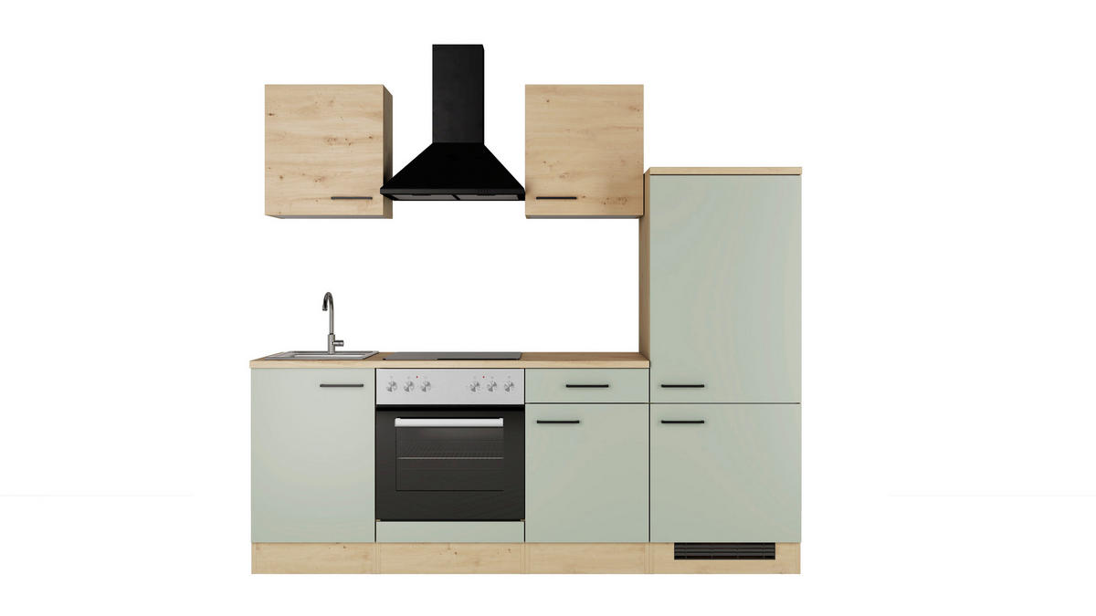 KÜCHENBLOCK 220 cm  in Eiche Artisan, Schilfgrün  - Schilfgrün/Eichefarben, Trend, Holzwerkstoff/Metall (220cm) - FlexWell
