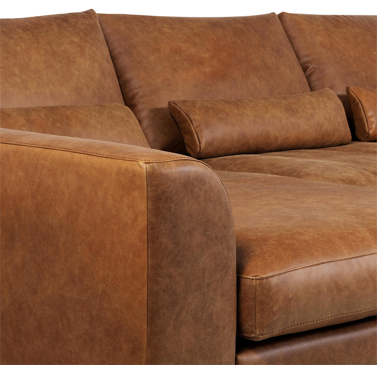 ECKSOFA in Echtleder Cognac  - Cognac/Schwarz, Design, Leder/Metall (172/313cm) - Livetastic