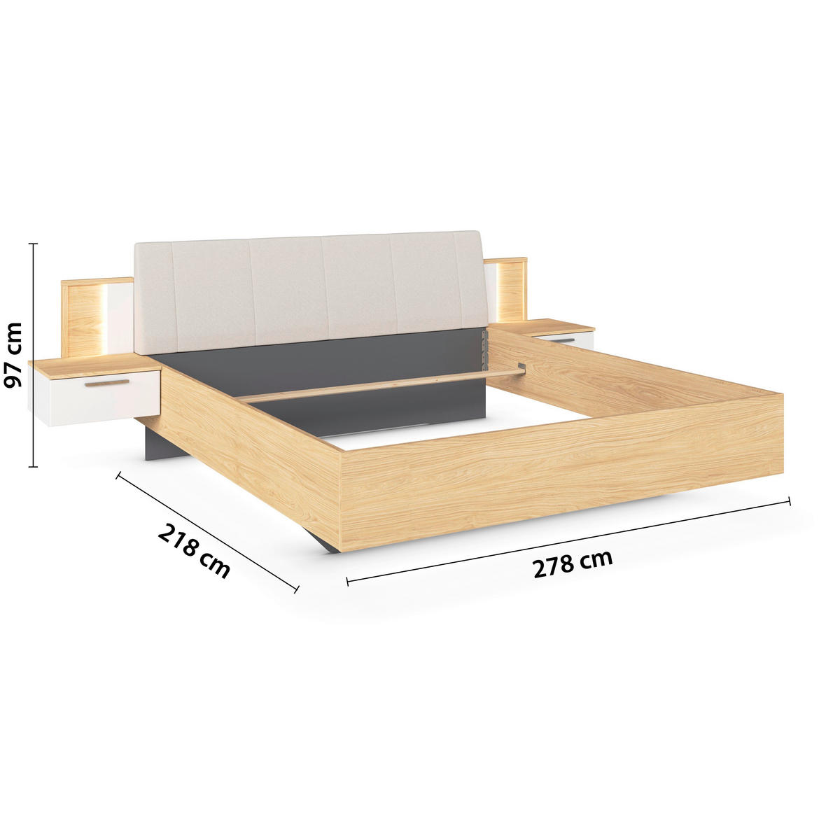 BETTANLAGE - Eichefarben/Weiß, KONVENTIONELL, Textil (180/200cm) - Rauch Möbel