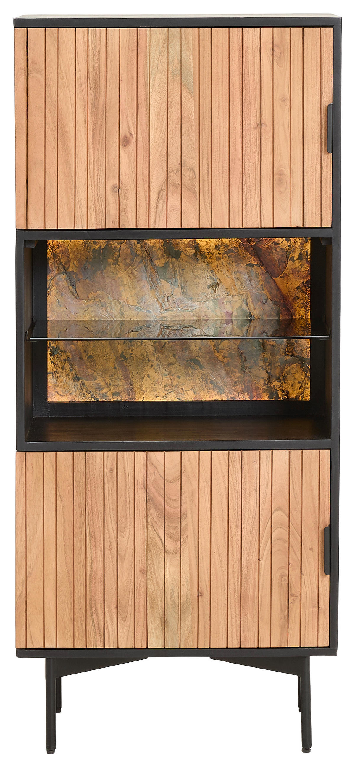 VITRINE in Hartholz Akazie Schwarz, Akaziefarben  - Schwarz/Akaziefarben, KONVENTIONELL, Holz/Metall (60/135/40cm) - Livetastic