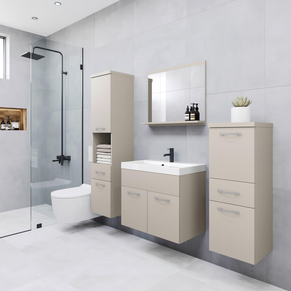 BADEZIMMER 5-teilig  in  - Kaschmir/Beige, LIFESTYLE, Keramik/Holzwerkstoff (120/132,8/30,2cm) - P & B