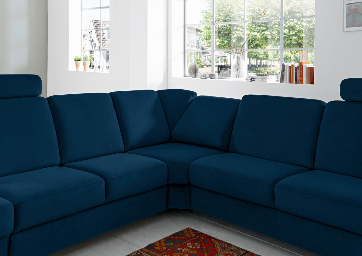 ECKSOFA in Flachgewebe Dunkelblau  - Alufarben/Dunkelblau, Konventionell, Textil/Metall (287/269cm) - Beldomo System