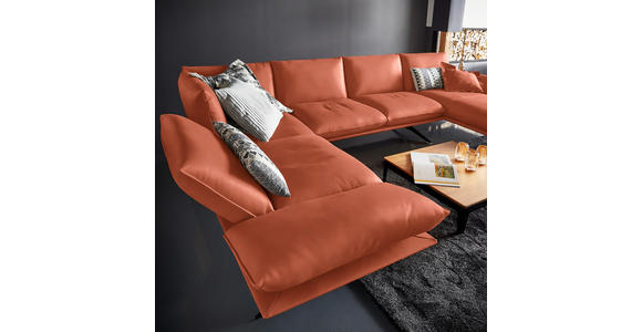 WOHNLANDSCHAFT in Echtleder Orange  - Schwarz/Orange, Natur, Leder/Metall (222/364/159cm) - Dieter Knoll