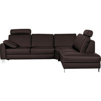 ECKSOFA in Echtleder Dunkelbraun  - Chromfarben/Dunkelbraun, Konventionell, Leder/Metall (272/245cm) - Valdera