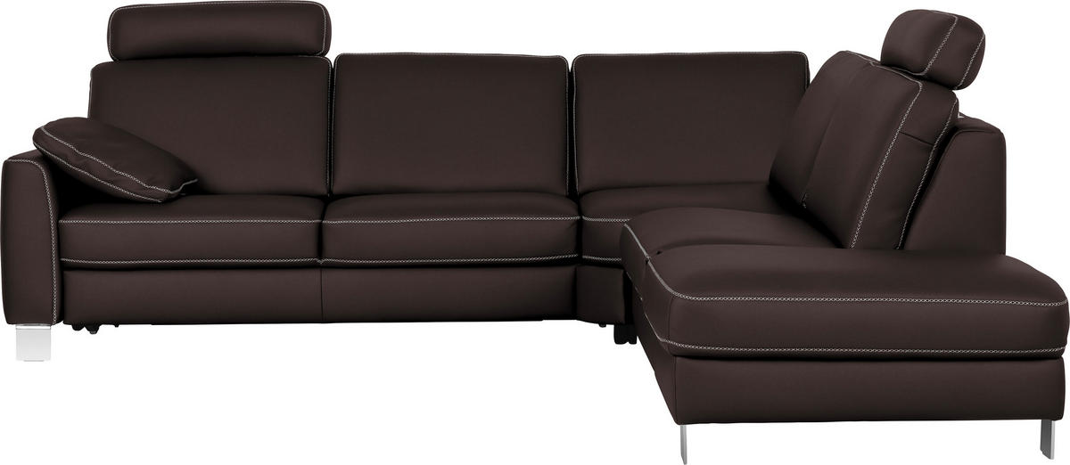 ECKSOFA in Echtleder Dunkelbraun  - Chromfarben/Dunkelbraun, Konventionell, Leder/Metall (272/245cm) - Valdera
