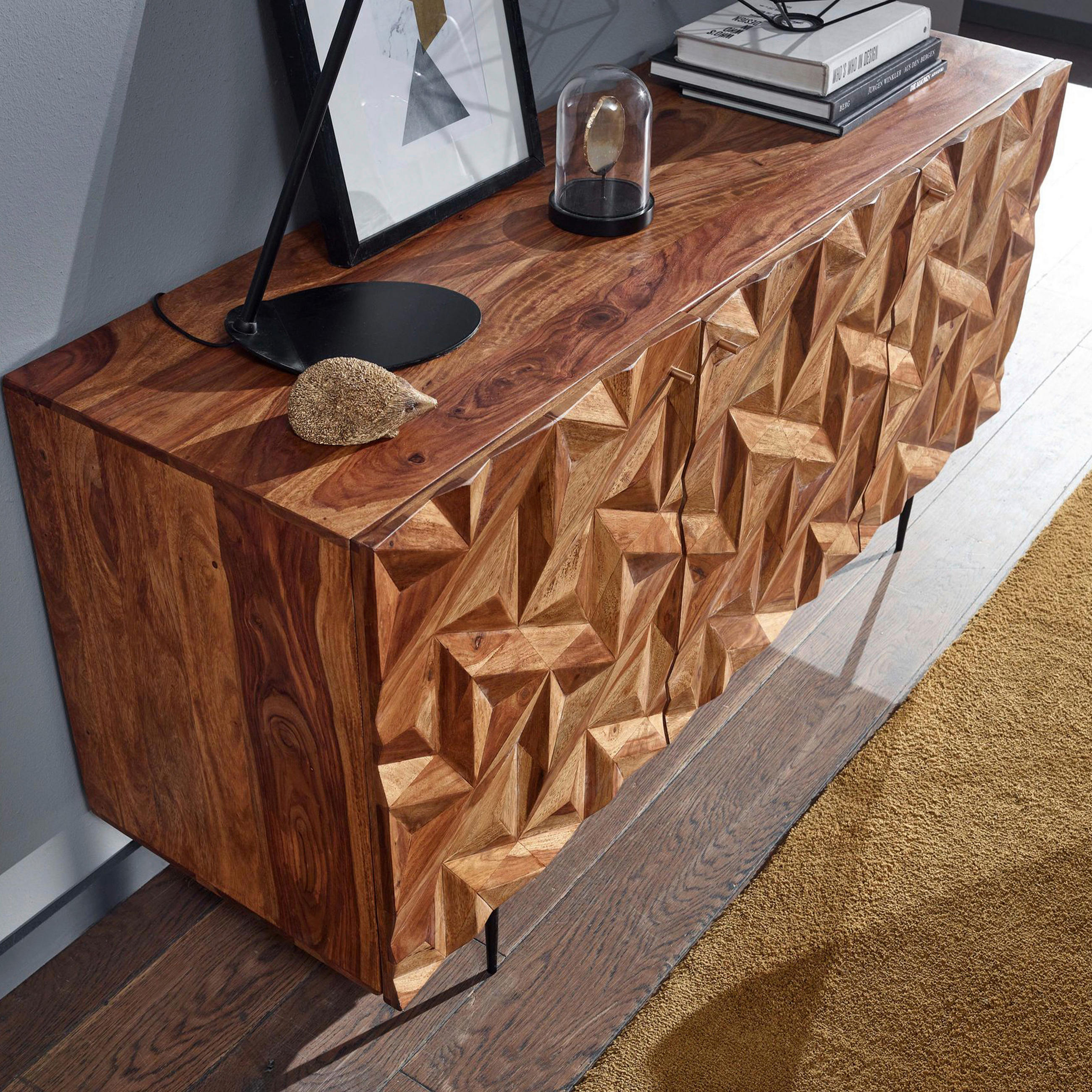 Thumbnail - Mid.you Sideboard, Sheesham, Metall, Sheesham, massiv, 2 Fächer, 144x72x47 cm, stehend, handgemacht, Schlafzimmer, Schla...