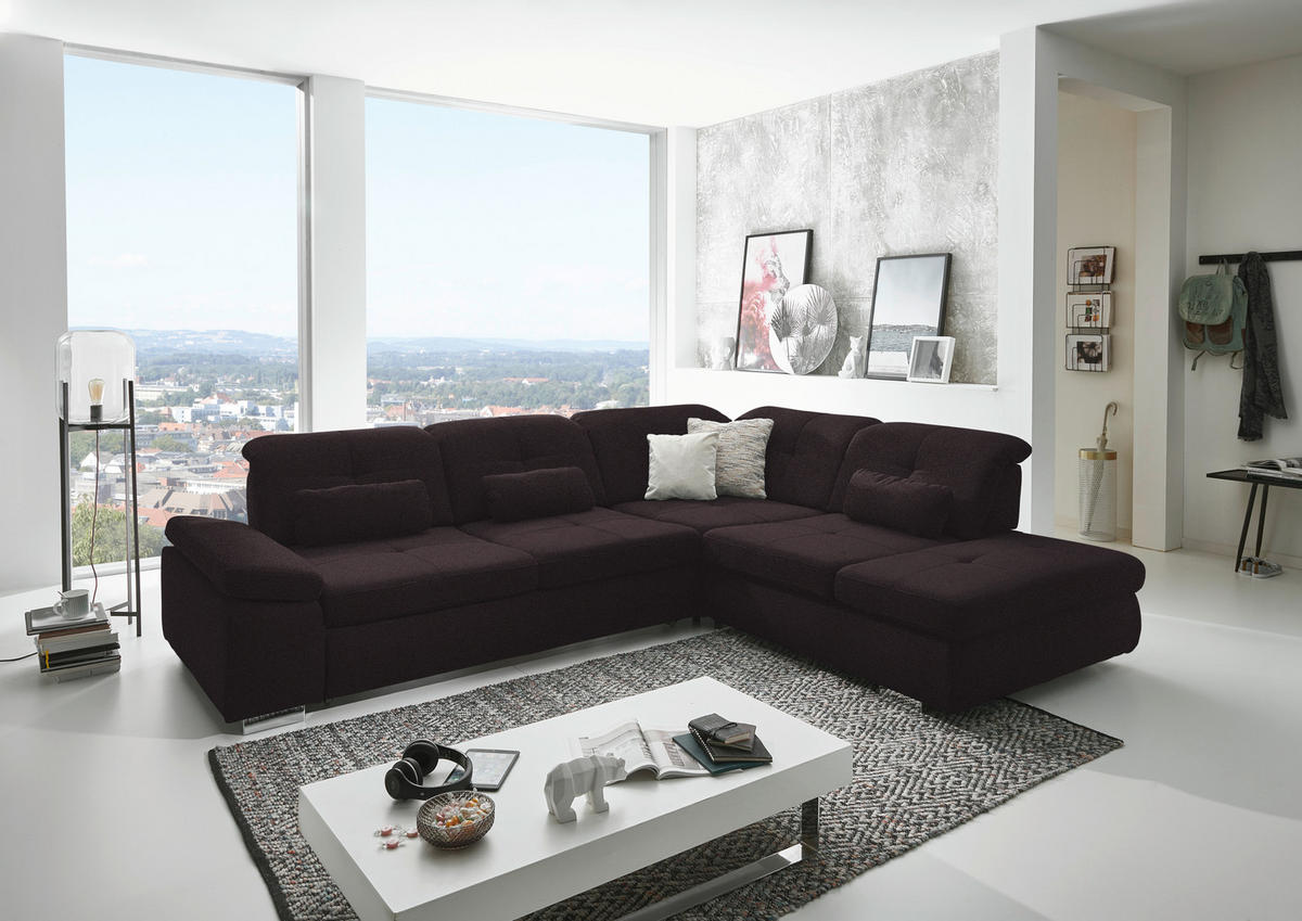 ECKSOFA  in Mikrofaser Mokka  312/260 cm  - Chromfarben/Mokka, Design, Textil/Metall (312/260cm) - Beldomo Style
