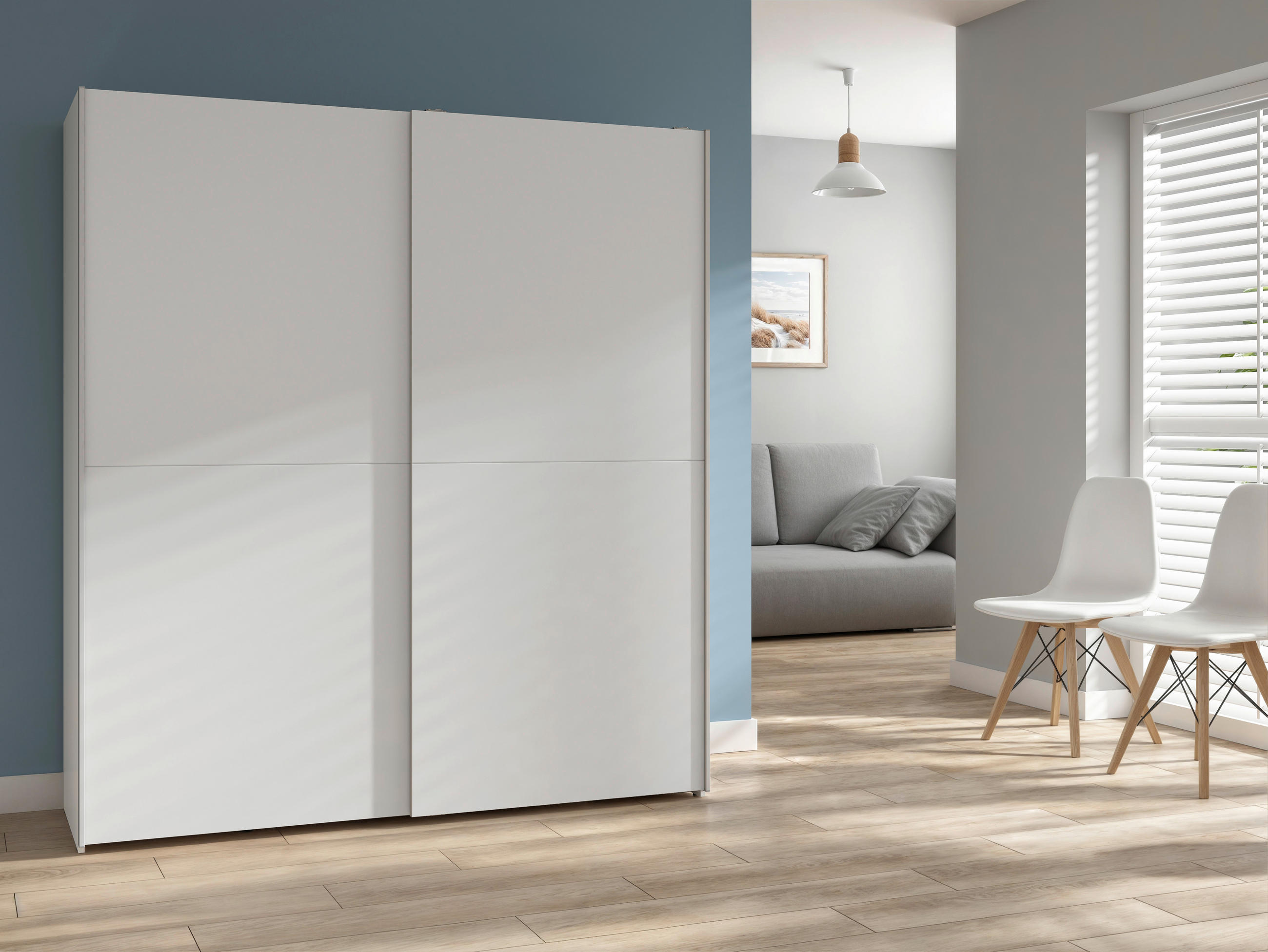SCHWEBETÜRENSCHRANK 170/191/59 cm 2-türig Weiß  - Silberfarben/Weiß, Basics, Holzwerkstoff/Kunststoff (170/191/59cm) - Boxxx