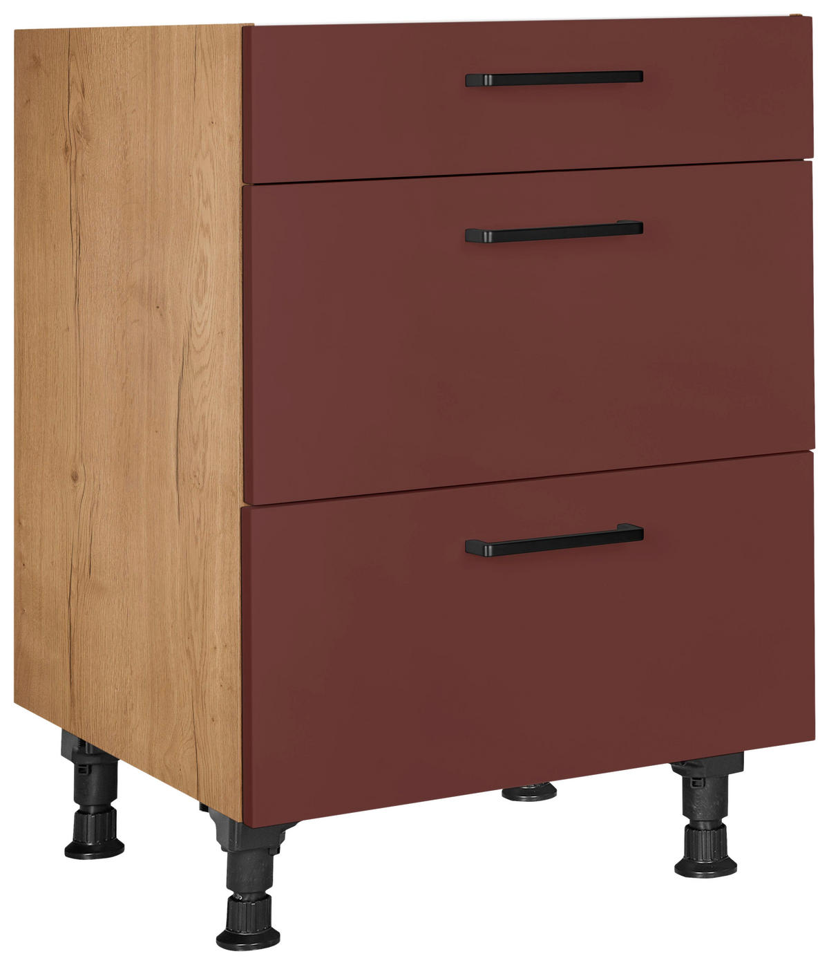 SCHUBKASTENUNTERSCHRANK 60/87/56 cm  in Rot, Eichefarben  - Eichefarben/Rot, MODERN, Holzwerkstoff/Metall (60/87/56cm) - Nobilia