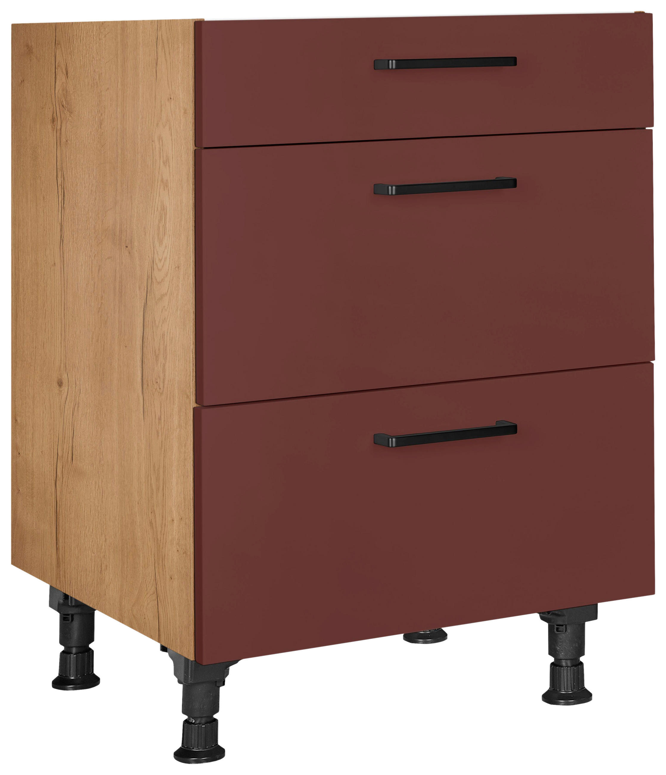 Nobilia Schubkastenunterschrank Easytouch Rot, Eiche 60x87x56 cm