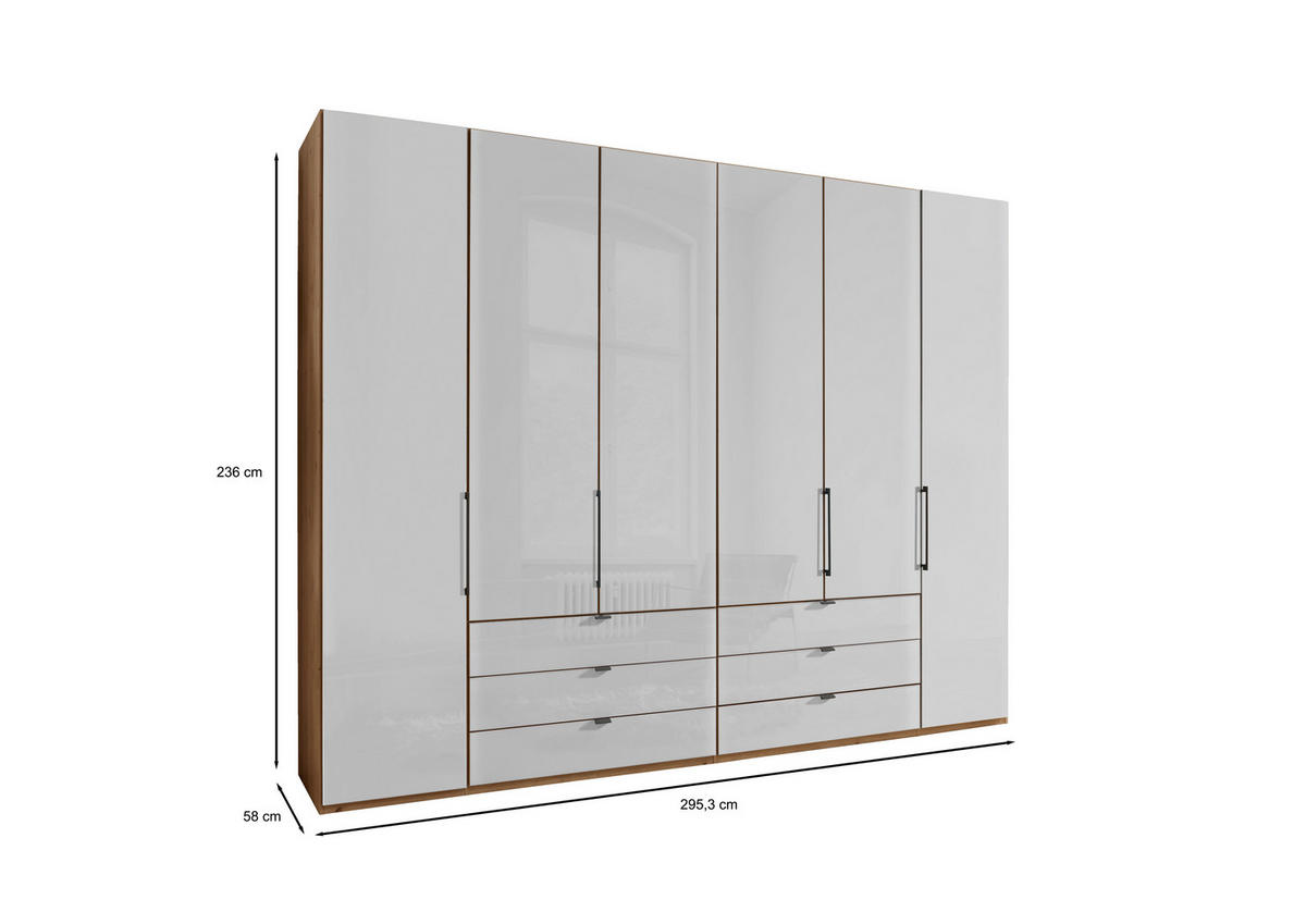 FALTTÜRENSCHRANK in Weiss, Eiche Bianco  - Schieferfarben/Weiss, Konventionell, Glas/Holzwerkstoff (300/236/58cm) - Dieter Knoll