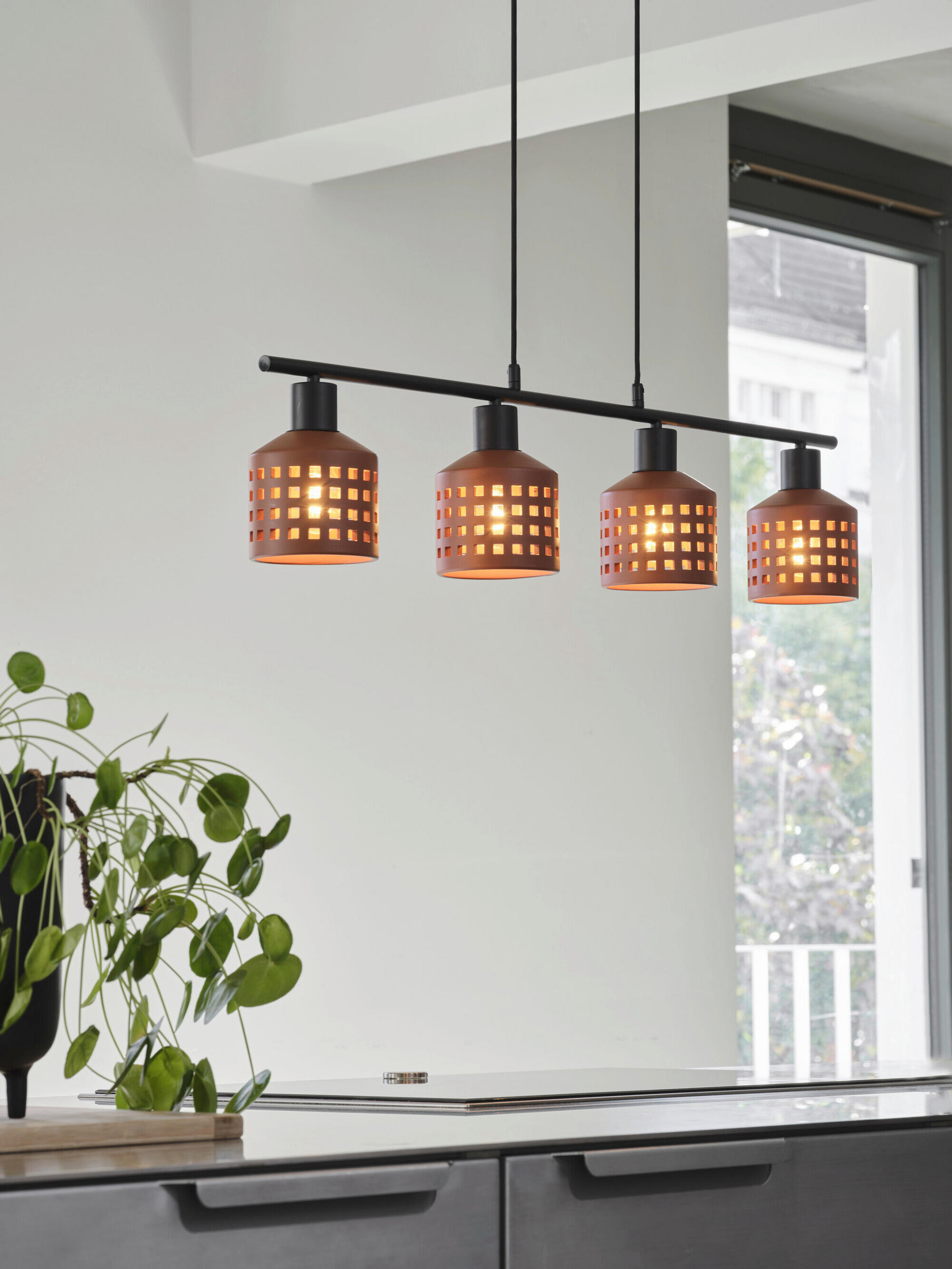 HÄNGELEUCHTE 90.5/12.5/150 cm  - Braun, Basics, Stein/Metall (90.5/12.5/150cm) - Osram
