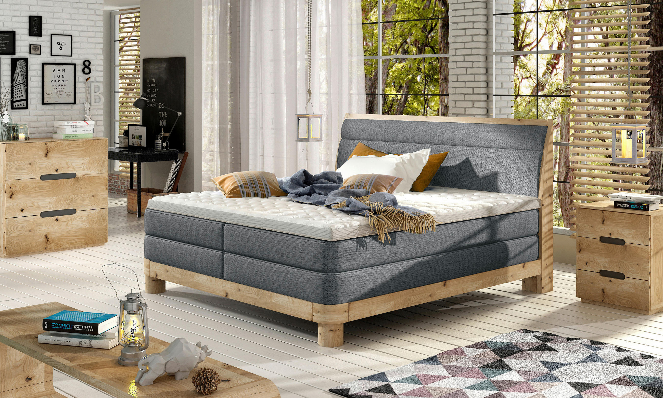 BOXSPRINGBETT 160/200 cm  in Dunkelgrau  - Eichefarben/Dunkelgrau, Natur, Holz/Textil (160/200cm) - Valnatura