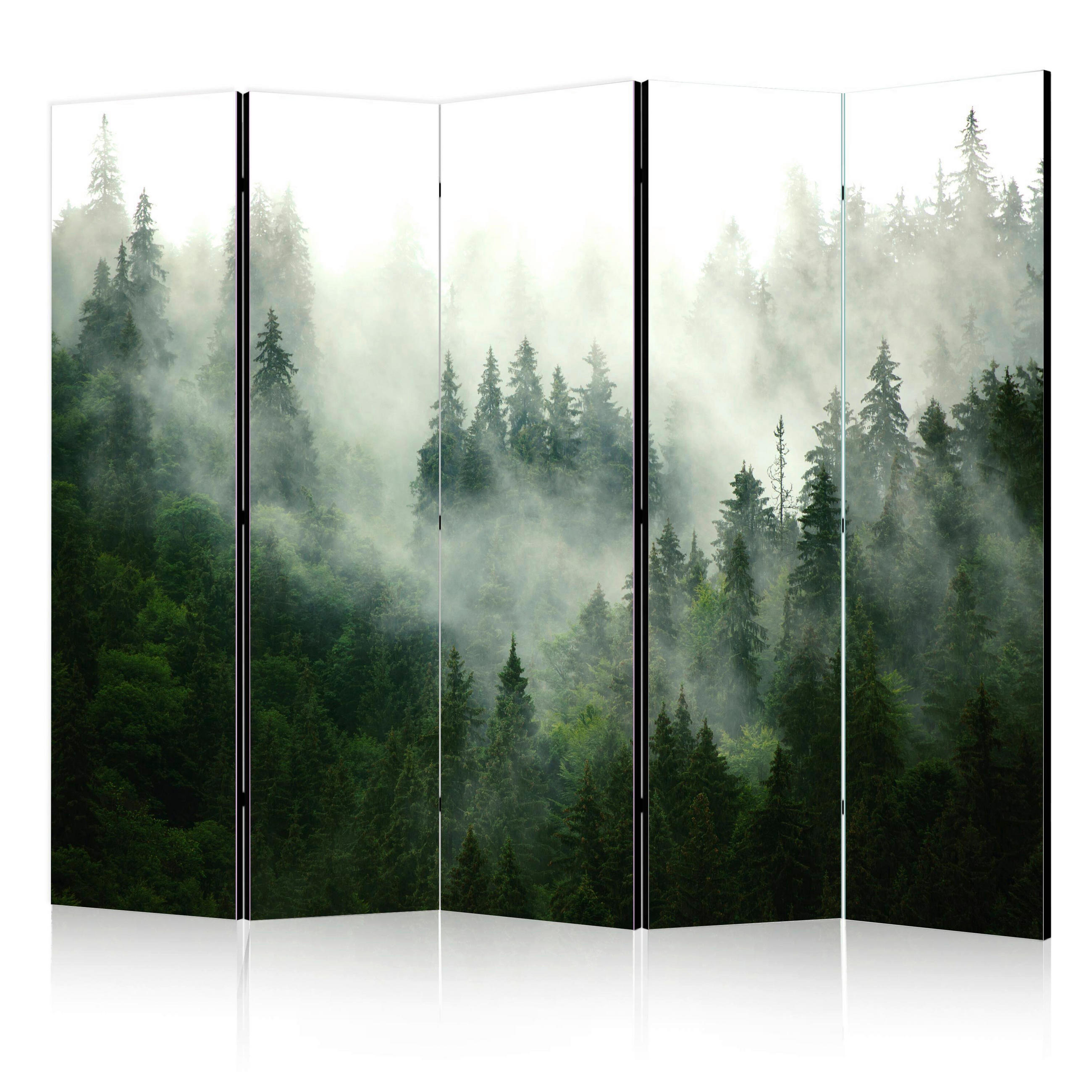 PARAVENT mit 5  Flügel - Waldgrün/Salbeigrün, Basics, Holz/Textil (225/172/3cm) - artgeist