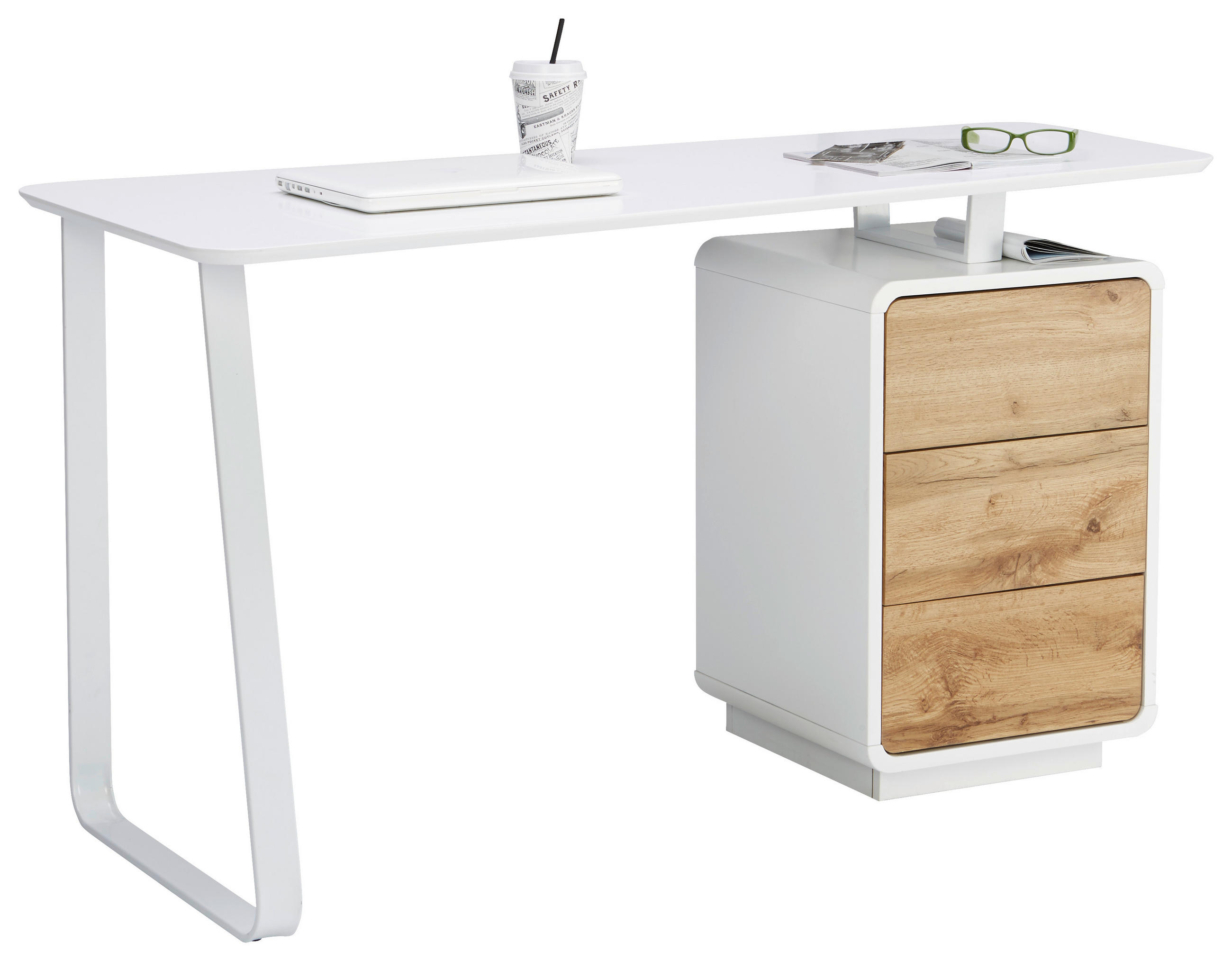 Schreibtisch 60/140/76 cm in Weiß, Eichefarben