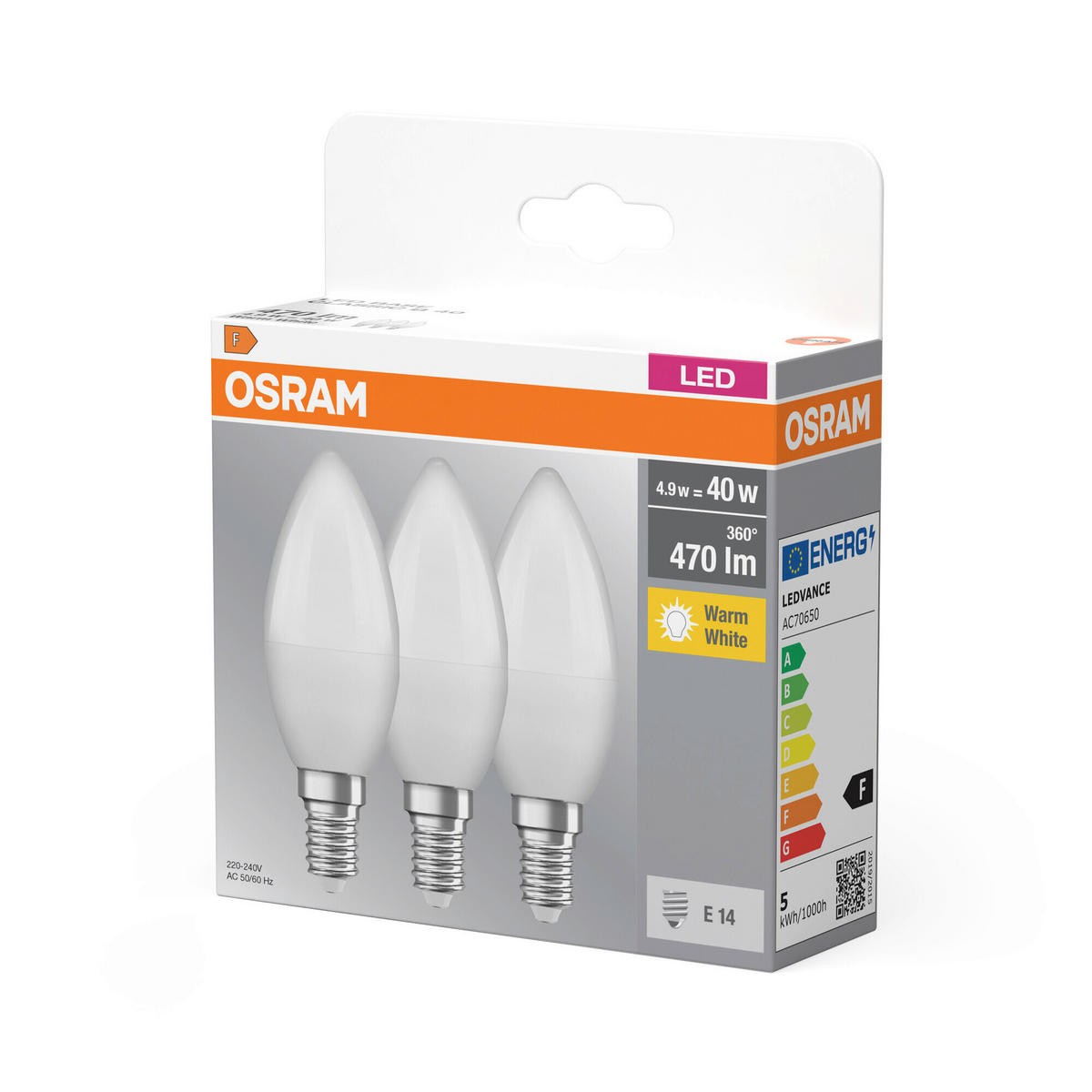 LED-LEUCHTMITTEL   E14 4,9 W 470 lm  - Weiß, Basics, Kunststoff (3,5/10,3cm) - Osram