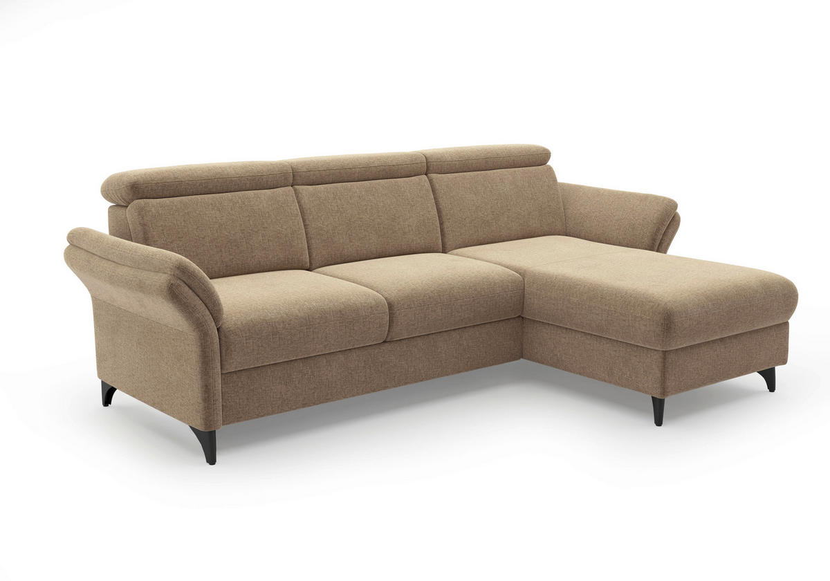 ECKSOFA GLENDALE E Hellbraun Flachgewebe  - Hellbraun/Schwarz, KONVENTIONELL, Textil/Metall (253/166cm) - Sit & More