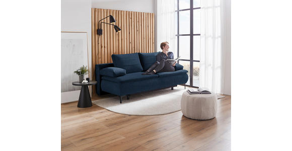 BOXSPRINGSOFA Flachgewebe Dunkelblau Rückenkissen, Bettkasten, Schlaffunktion, Rücken echt  - Dunkelblau, KONVENTIONELL, Textil/Metall (204/93/100cm) - Novel
