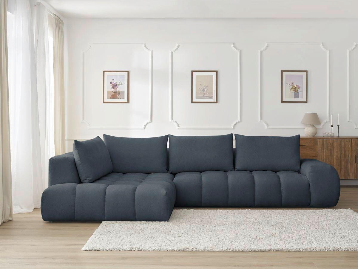 ECKSOFA Ottomane links  EVEREST Dunkelblau Struktur  - Schwarz/Dunkelblau, MODERN, Kunststoff/Textil (210/352cm) - Livetastic