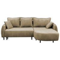 ECKSOFA MURANO Beige Chenille Zierkissen, Rückenkissen, Bettkasten  - Beige/Schwarz, Design, Holz/Textil (242/167cm) - MID.YOU