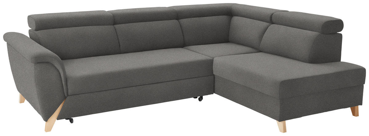 ECKSOFA  in Chenille Dunkelbraun  265/200 cm  - Dunkelbraun/Naturfarben, KONVENTIONELL, Holz/Textil (265/200cm) - Stylife